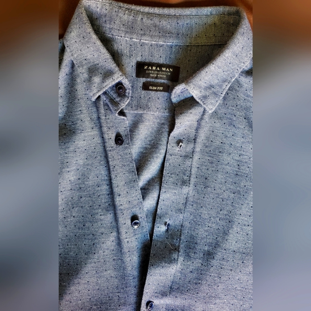 Grey long sleeve zara button up Slim Fit